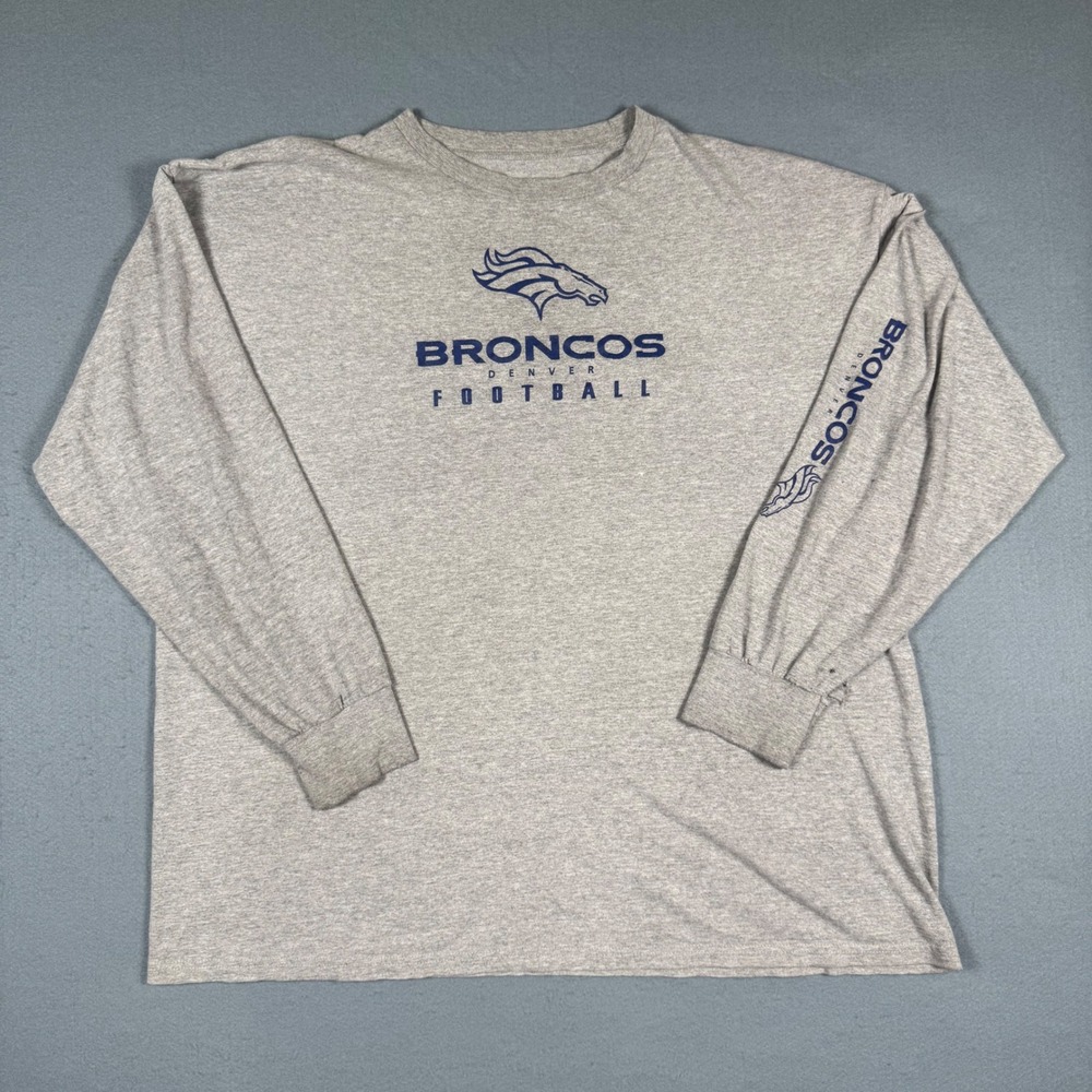 NFL Denver Broncos Shirt Mens 2XL Gray Long Sleeve Graphic Football Team Apparel